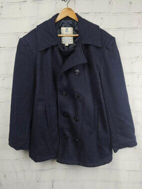 US Navy Pea Coat Wool Mens 44 LRG Dark Navy Double Breasted Jacket Quilted Lined